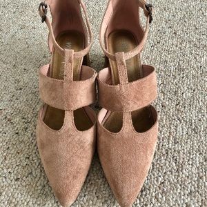 Suede light pink block heels